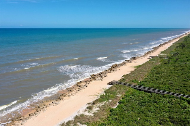 view of water feature with a beach view