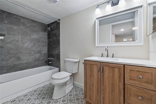 full bath featuring shower / washtub combination, vanity, toilet, and baseboards