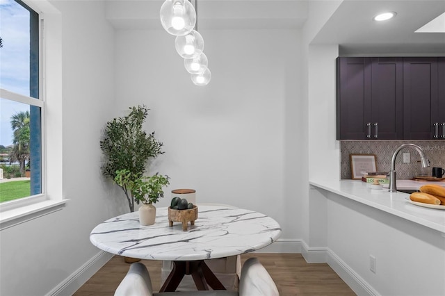 dining room featuring wood finished floors and baseboards