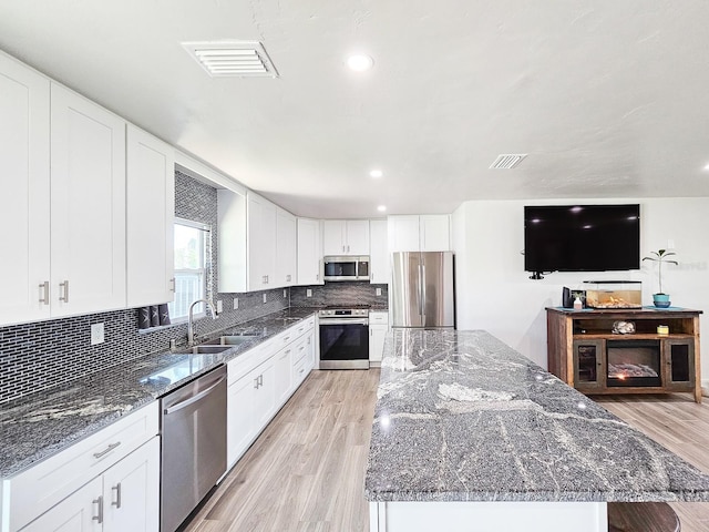 364 Palm Cir, Flagler Beach, FL 32136 - kitchen with appliances with stainless steel finishes, visible vents, a sink, and tasteful backsplash