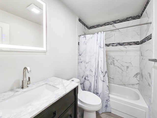 364 Palm Cir, Flagler Beach, FL 32136 - full bathroom with toilet, shower / bath combo with shower curtain, wood finished floors, and vanity