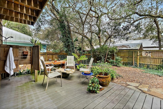 deck featuring a fenced backyard