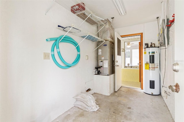 interior space with heating unit and electric water heater