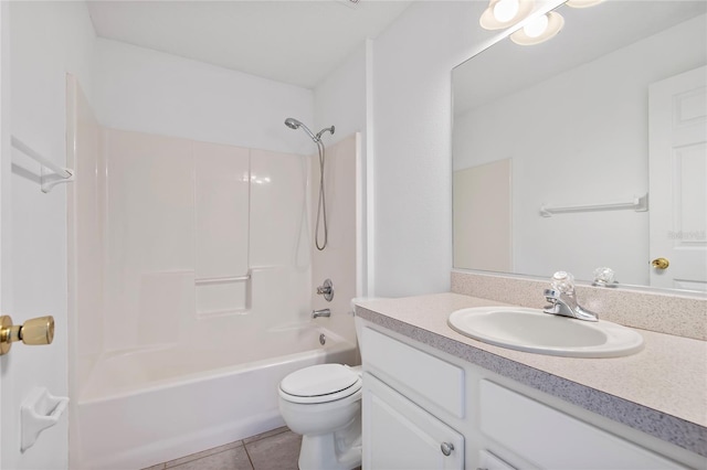 full bathroom with vanity, shower / washtub combination, tile patterned flooring, and toilet