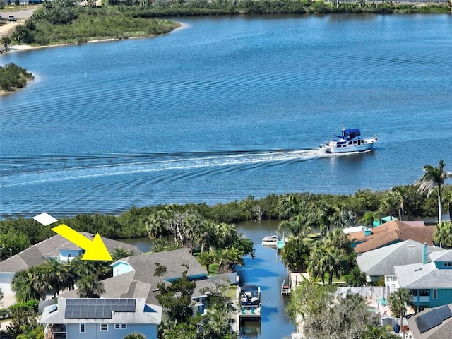 bird's eye view featuring a water view