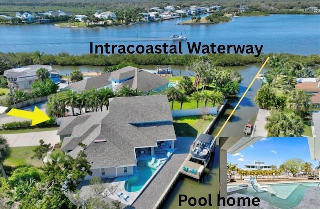 620 Yorkshire Dr, Flagler Beach, FL 32136 - view from above of property with a pool area and a nearby body of water