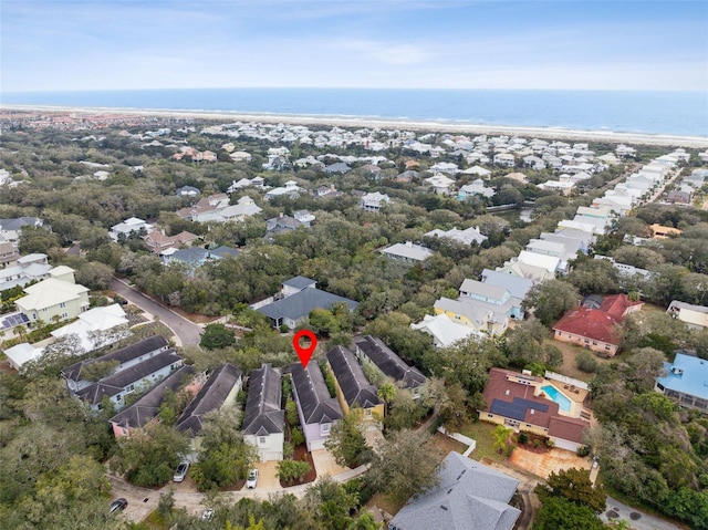 bird's eye view with a residential view and a water view