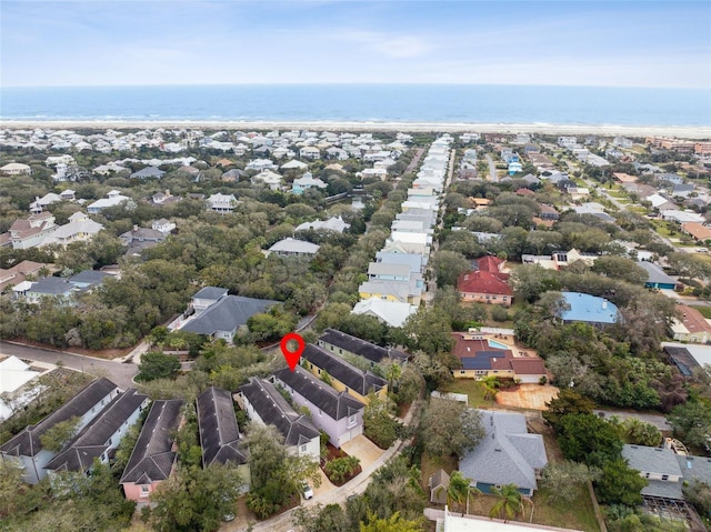 aerial view with a residential view and a water view