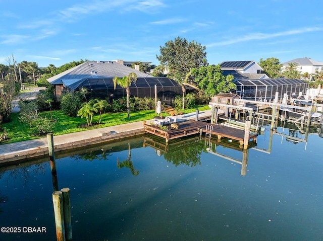 view of dock with a water view