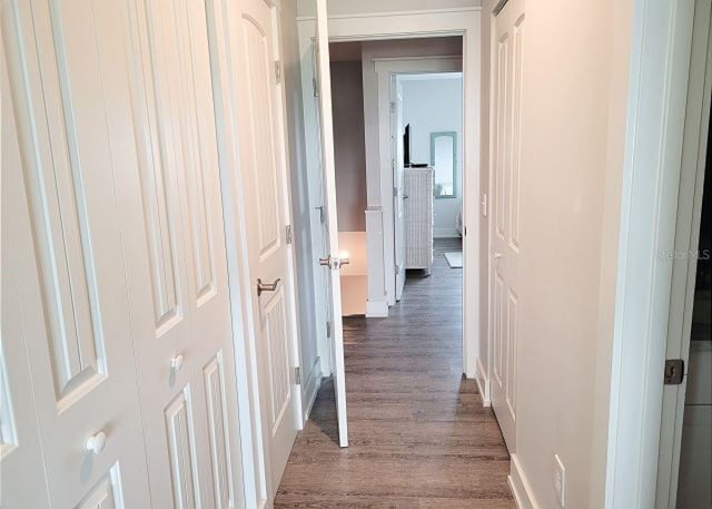 hallway featuring dark wood finished floors