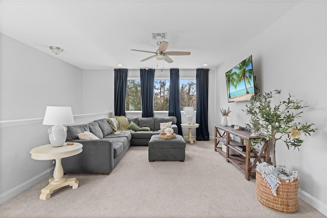 562 Kendall Crossing Dr, Saint Johns, FL 32259 - carpeted living area featuring visible vents, baseboards, and ceiling fan