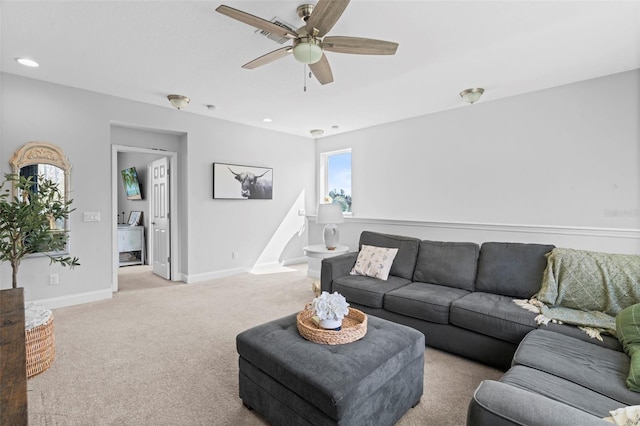 562 Kendall Crossing Dr, Saint Johns, FL 32259 - living area featuring light carpet, ceiling fan, baseboards, and recessed lighting