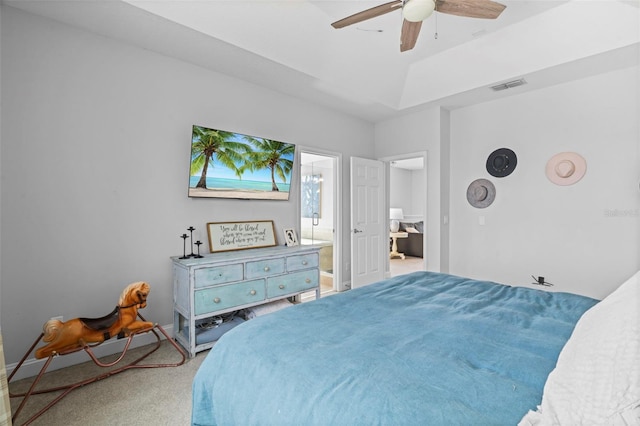 562 Kendall Crossing Dr, Saint Johns, FL 32259 - carpeted bedroom featuring visible vents, ensuite bathroom, and ceiling fan