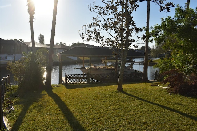 view of yard with a water view