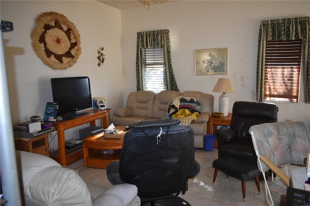 living area featuring light tile patterned floors