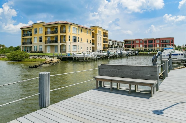 dock area featuring a water view