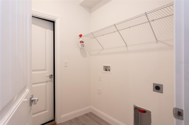 6 Zamia Pl, Palm Coast, FL 32164 - clothes washing area with baseboards, washer hookup, laundry area, light wood-style flooring, and electric dryer hookup