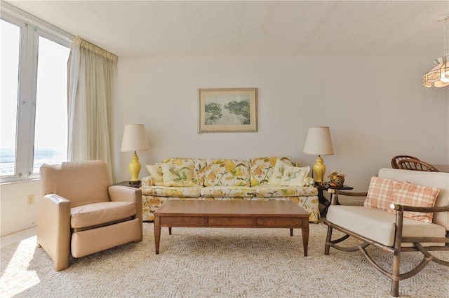 living room featuring a textured ceiling