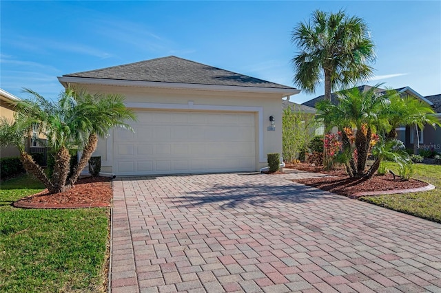 garage featuring decorative driveway