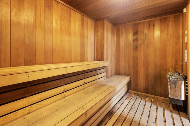 view of sauna with hardwood / wood-style floors