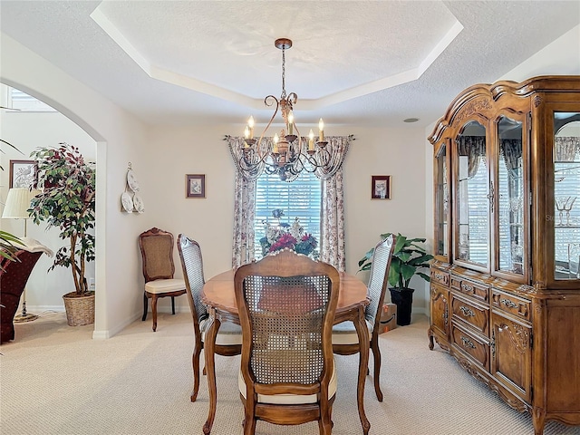 9 Cedar Hollow Ct, Palm Coast, FL 32137 - dining space featuring a tray ceiling, a textured ceiling, and a chandelier