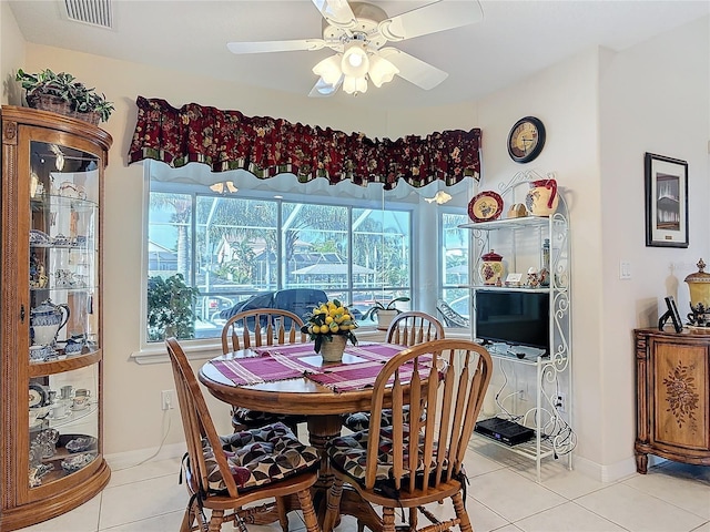 9 Cedar Hollow Ct, Palm Coast, FL 32137 - dining space with a wealth of natural light, visible vents, ceiling fan, and light tile patterned floors