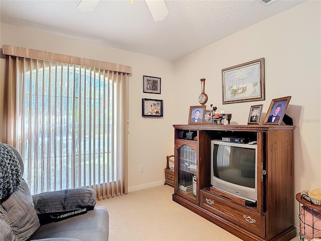 9 Cedar Hollow Ct, Palm Coast, FL 32137 - sitting room with baseboards, carpet floors, ceiling fan, and a textured ceiling