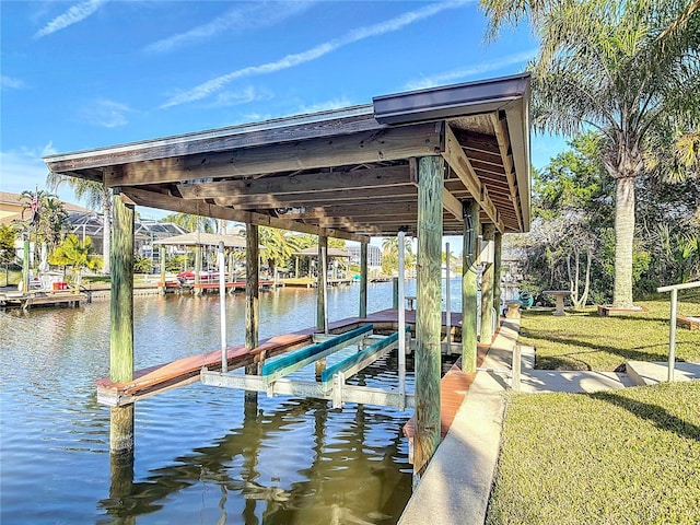 9 Cedar Hollow Ct, Palm Coast, FL 32137 - view of dock featuring a water view, boat lift, and a yard