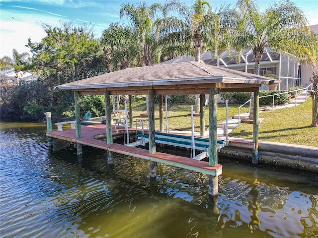 9 Cedar Hollow Ct, Palm Coast, FL 32137 - view of dock featuring a water view, a lawn, and boat lift
