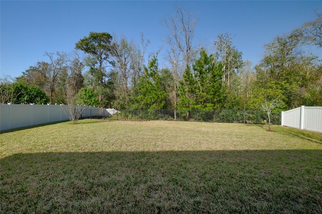 view of yard with a fenced backyard