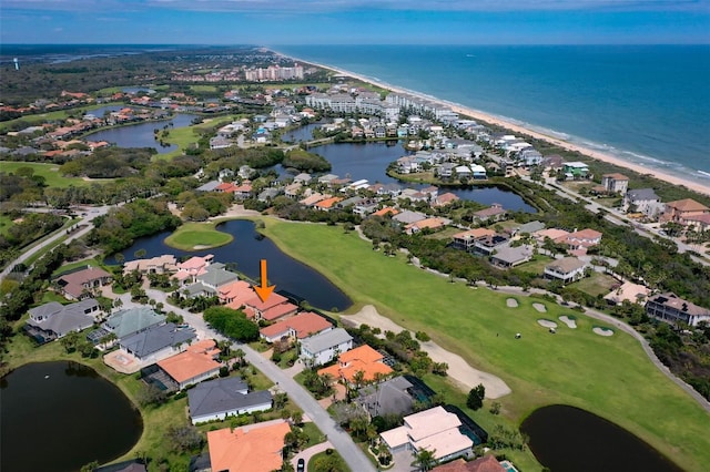 aerial view featuring a water view and a residential view