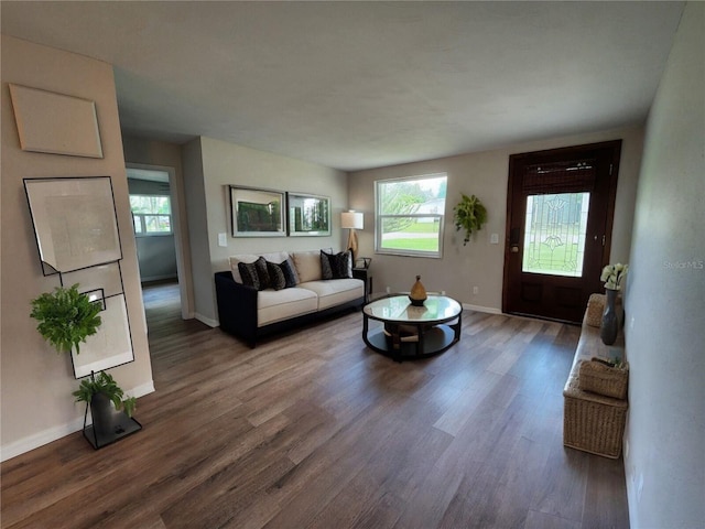 living room featuring baseboards and wood finished floors