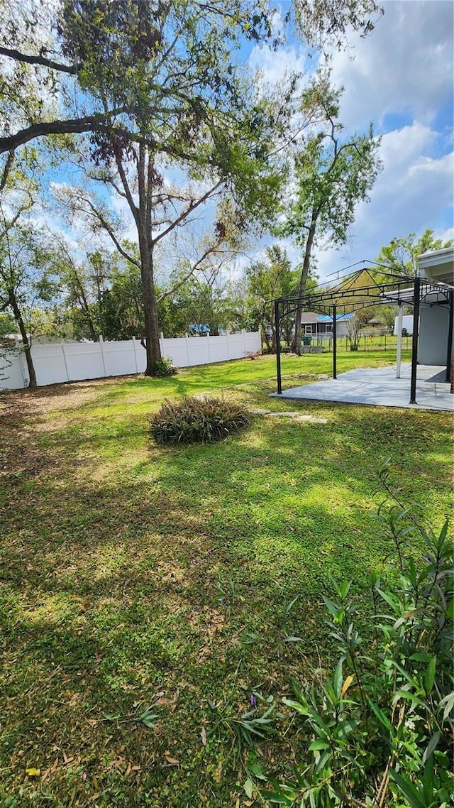 view of yard with a patio area and fence