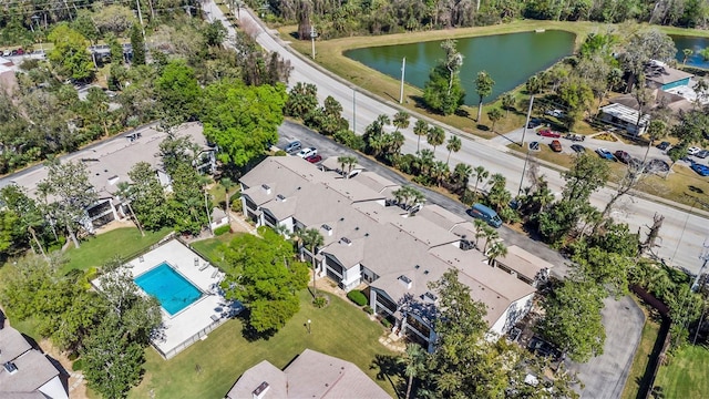 aerial view with a residential view and a water view