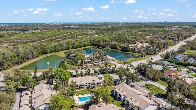 aerial view with a water view