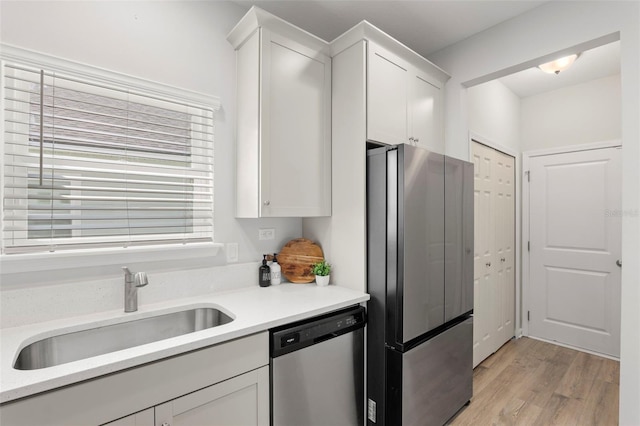 kitchen featuring a sink, stainless steel appliances, and white cabinets