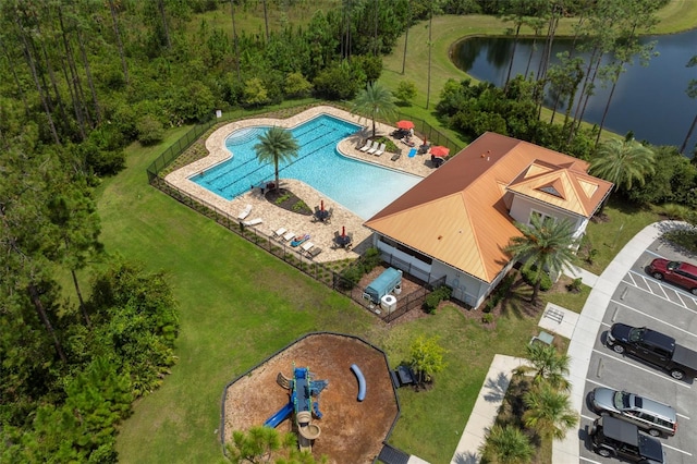 aerial view with a water view