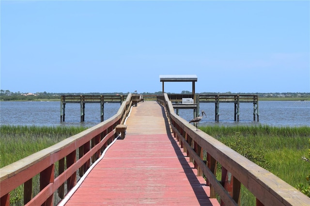 dock area with a water view