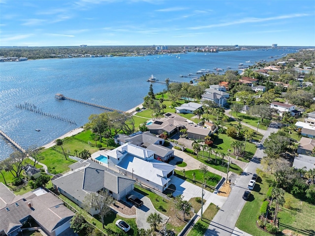 aerial view featuring a water view