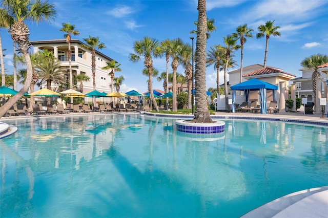 view of pool featuring a gazebo