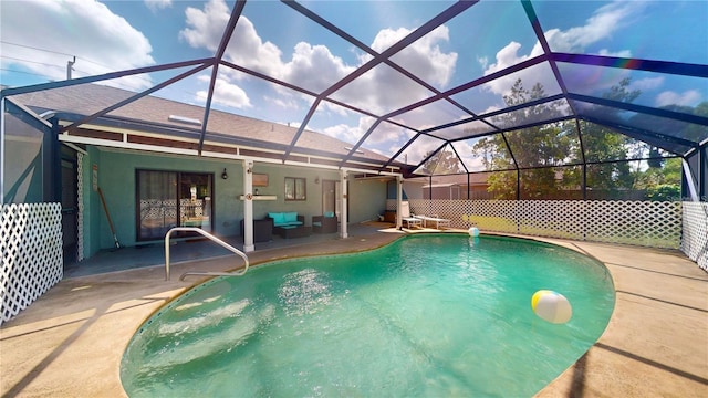 view of pool with a lanai, a patio area, and a fenced in pool