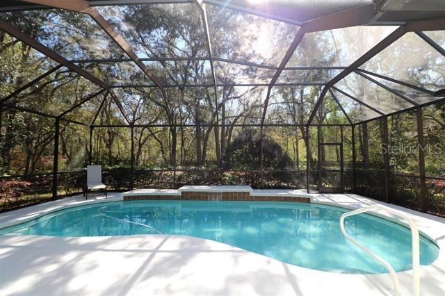 pool featuring a lanai and a patio area