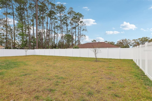 view of yard with a fenced backyard