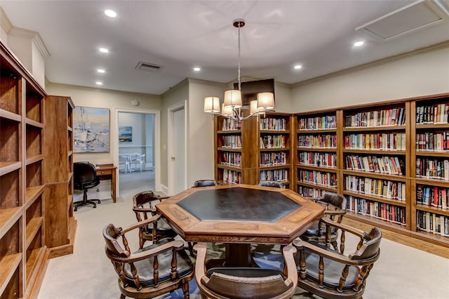 2970 Saint Johns Ave Unit 3F, Jacksonville, FL 32205 - office area with wall of books, recessed lighting, carpet, and visible vents