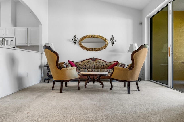 sitting room featuring carpet floors