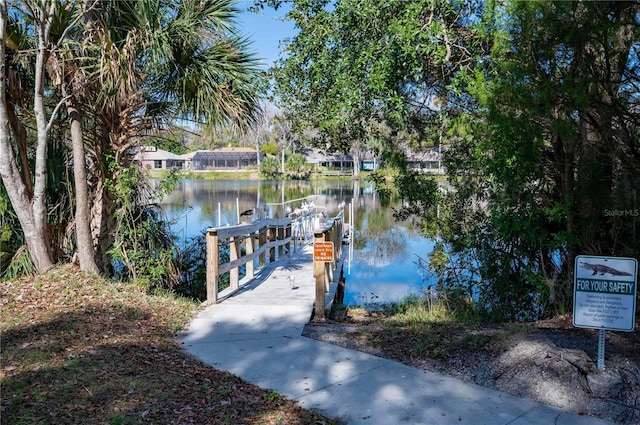 view of dock featuring a water view