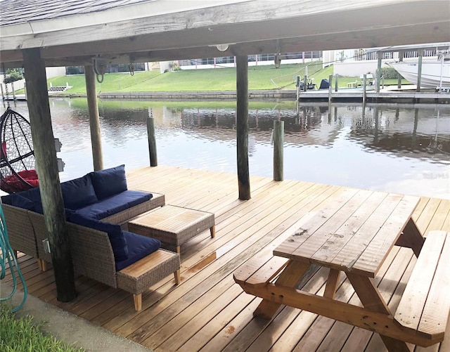 view of dock featuring a water view