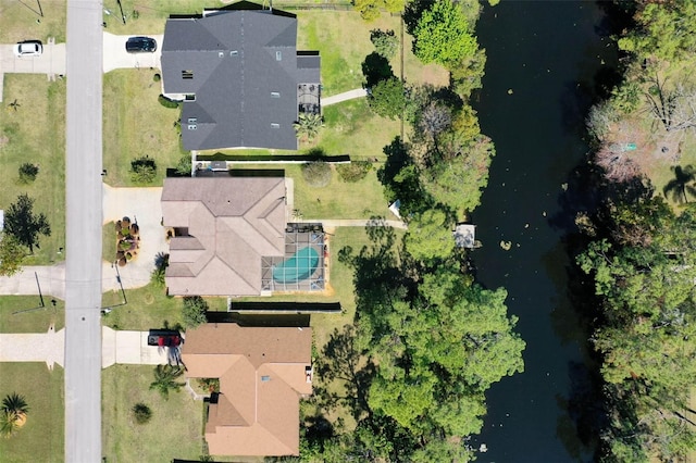 bird's eye view featuring a water view