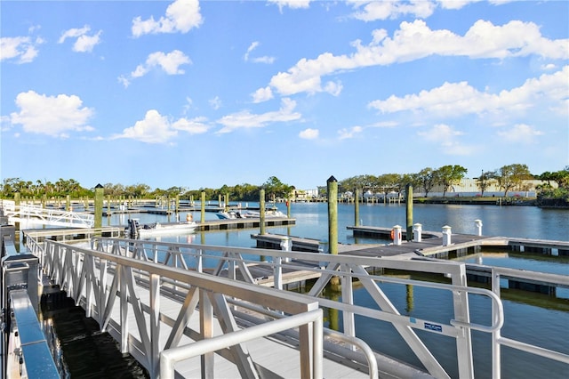 dock area with a water view