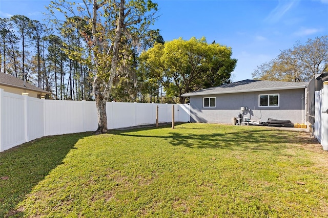 view of yard with a fenced backyard